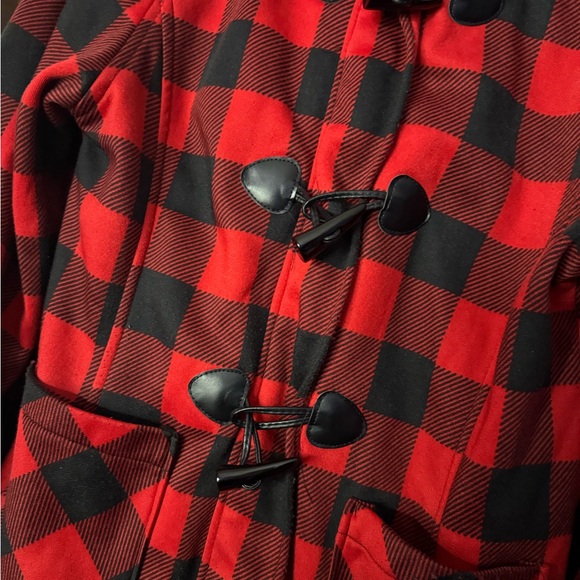 Red and Black Plaid Toggle Coat - Picture 2 of 3